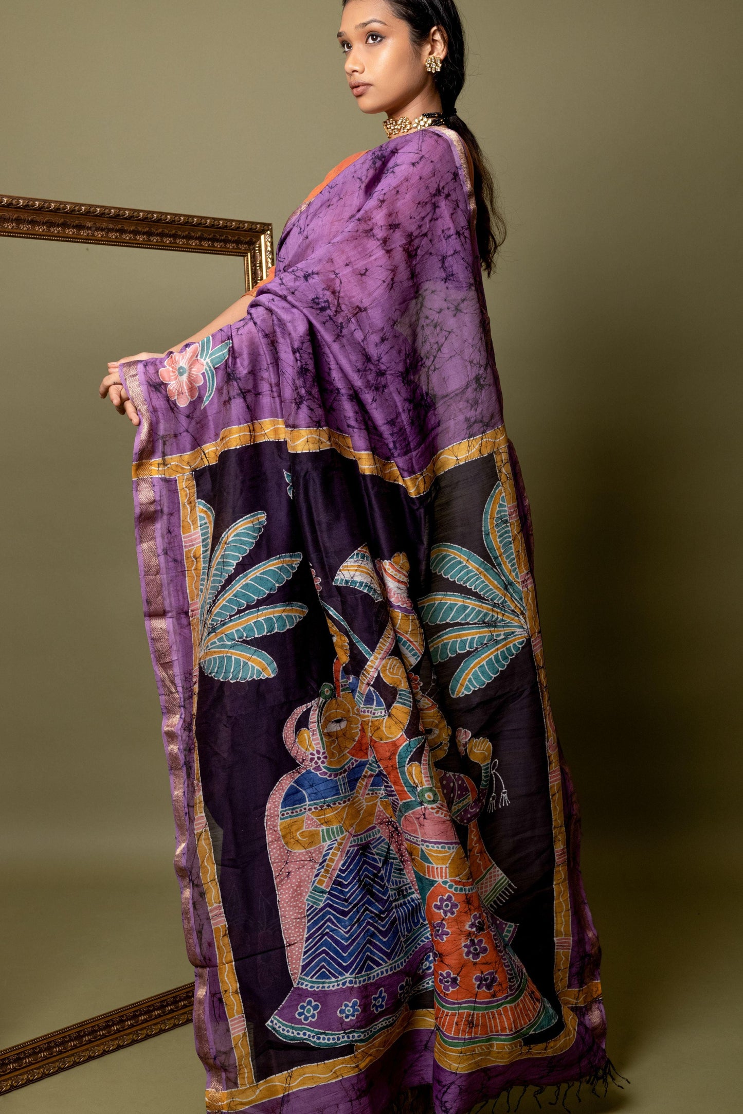 Narmada - Bageecha Batik Phad Maheswari saree Kaisori