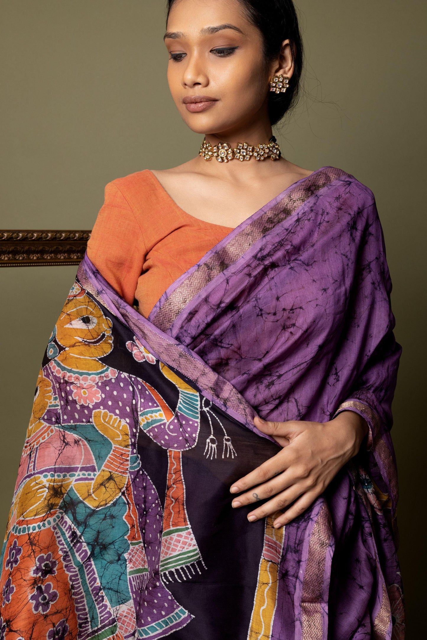 Narmada - Bageecha Batik Phad Maheswari saree Kaisori