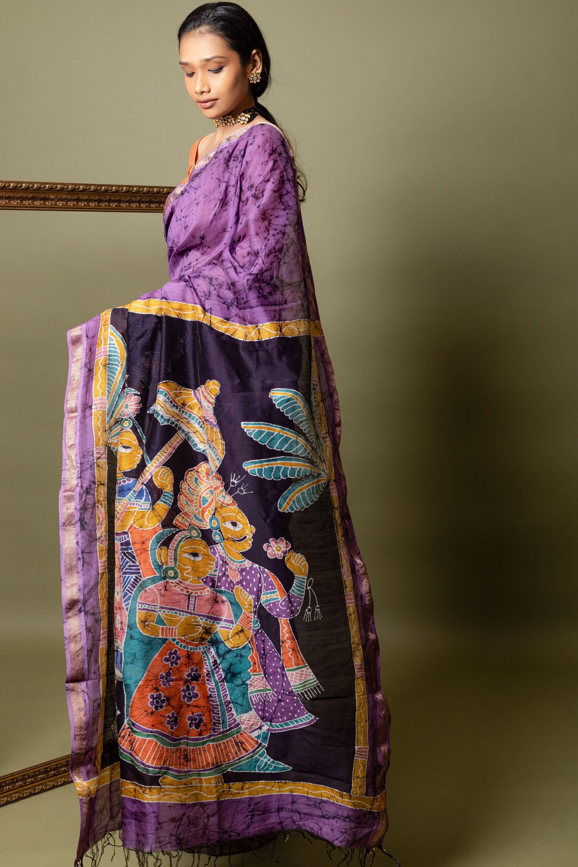 Narmada - Bageecha Batik Phad Maheswari saree Kaisori