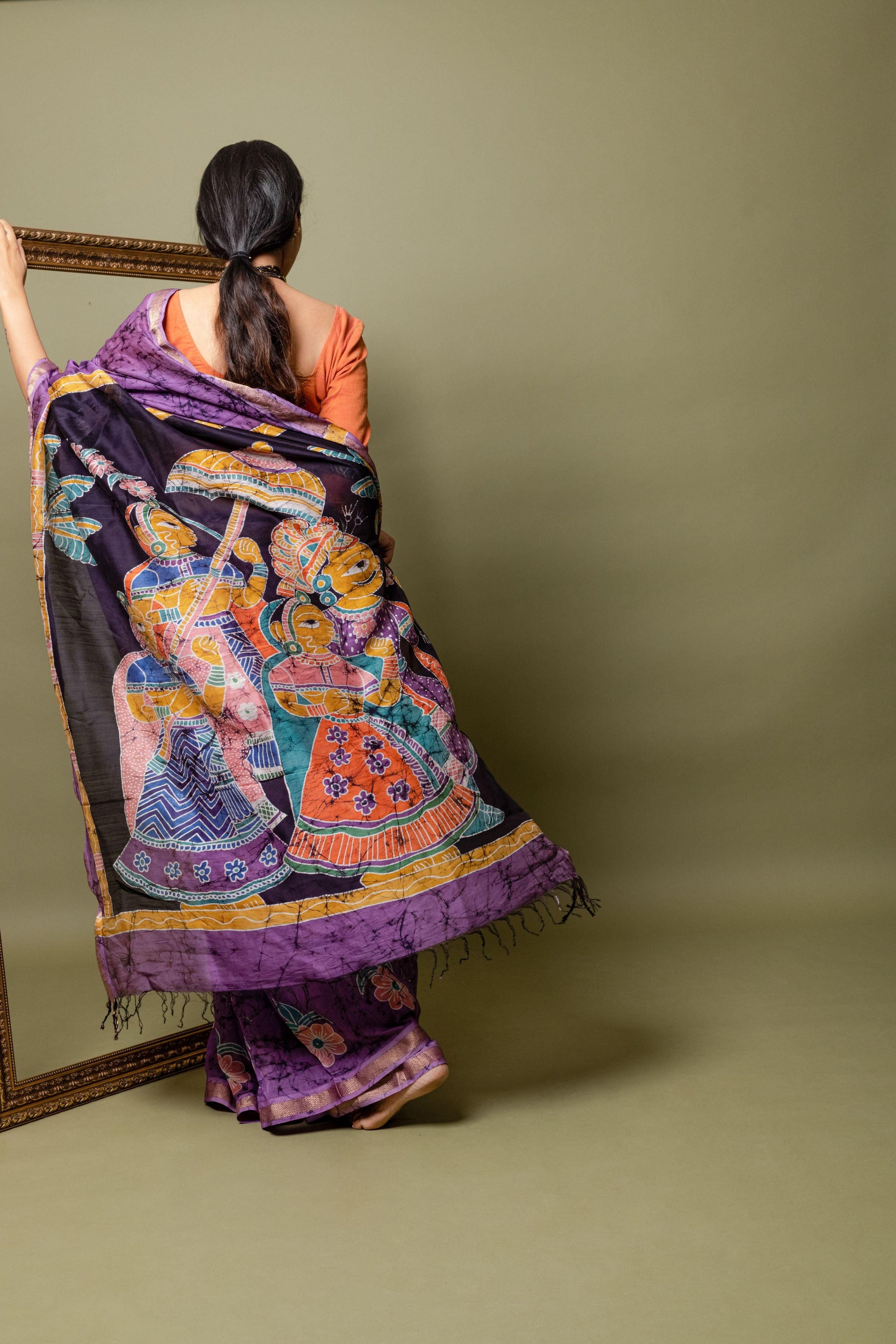 Narmada - Bageecha Batik Phad Maheswari saree Kaisori