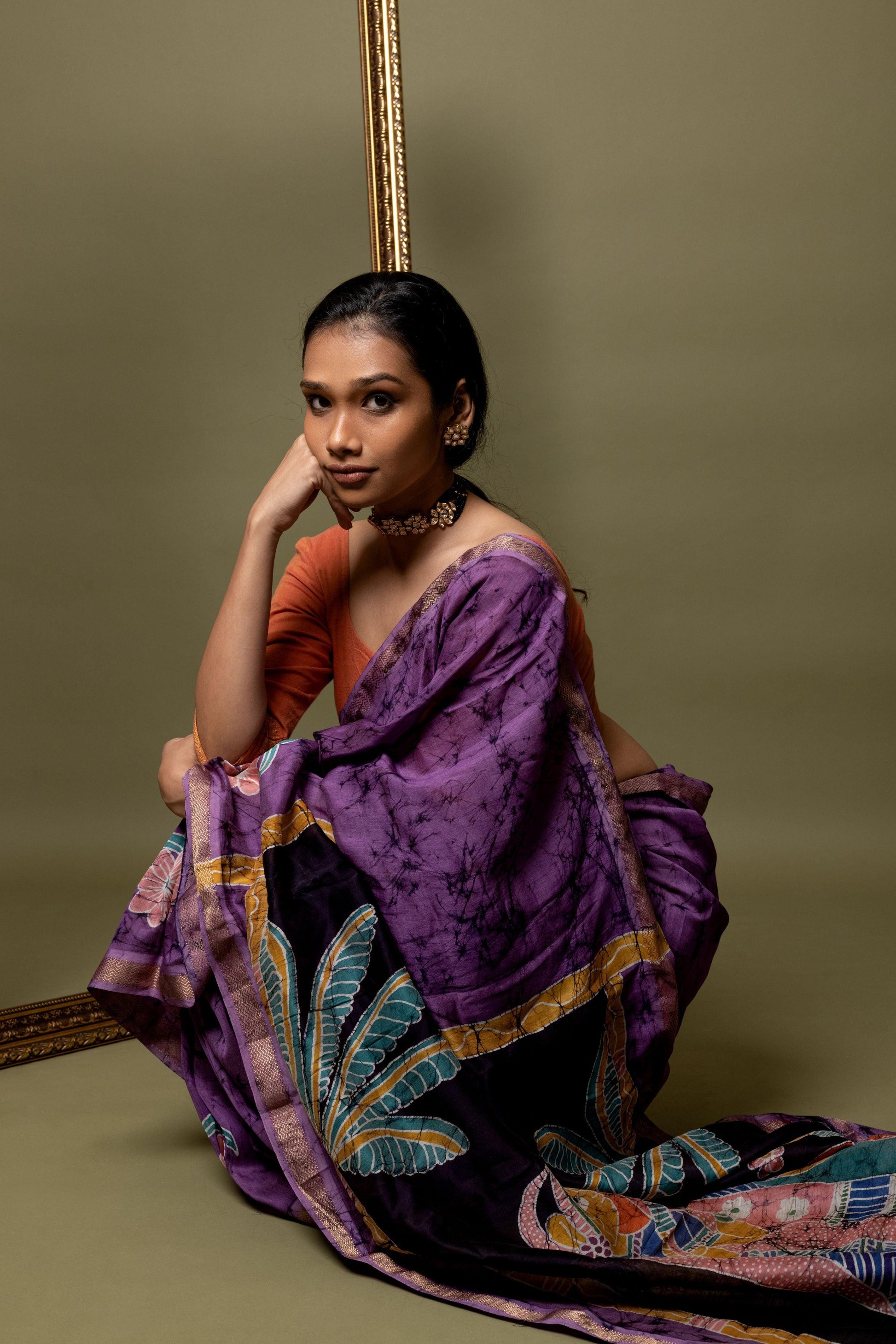 Narmada - Bageecha Batik Phad Maheswari saree Kaisori