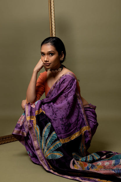 Narmada - Bageecha Batik Phad Maheswari saree Kaisori