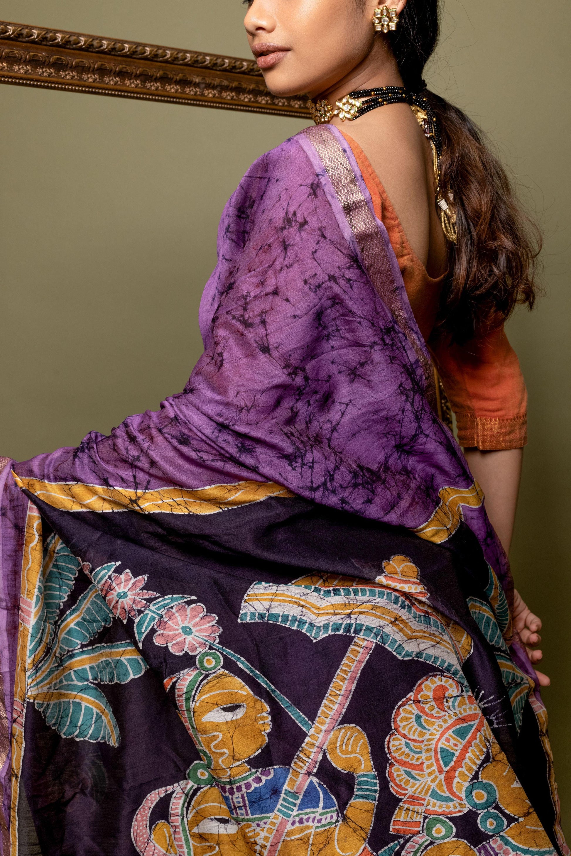 Narmada - Bageecha Batik Phad Maheswari saree Kaisori