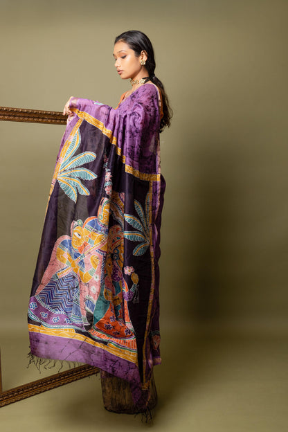 Narmada - Bageecha Batik Phad Maheswari saree Kaisori