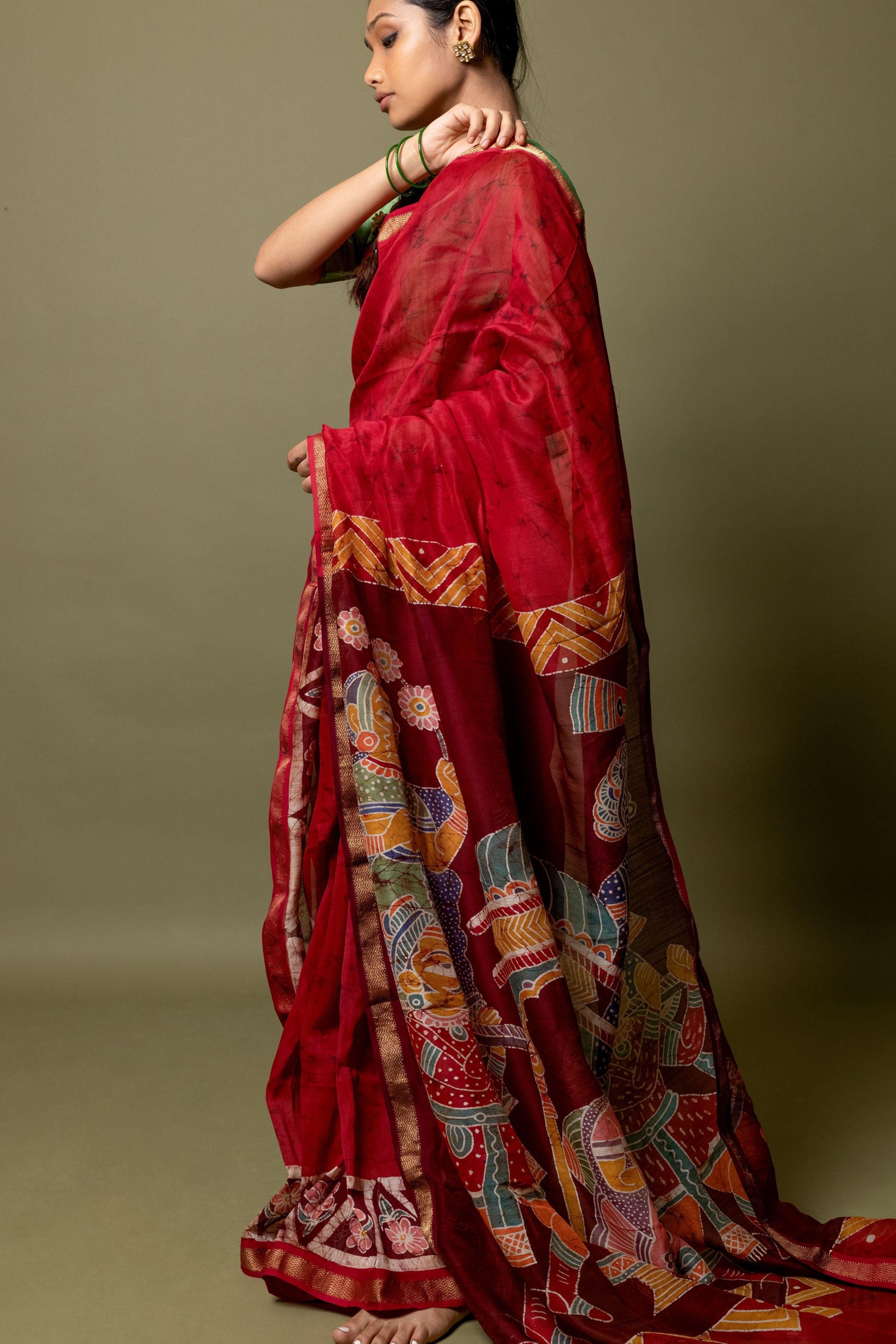 Narmada -Dulhan Batik Phad Maheswari saree Kaisori