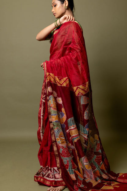 Narmada -Dulhan Batik Phad Maheswari saree Kaisori