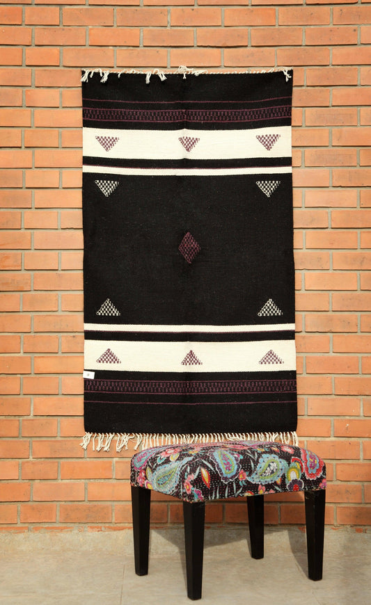 Rajasthan Black Kutch work carpet Kaisori