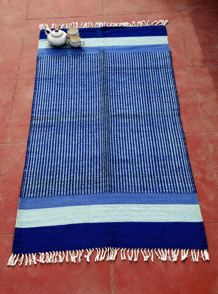 Rajasthan Blue Jute Cotton carpet Kaisori