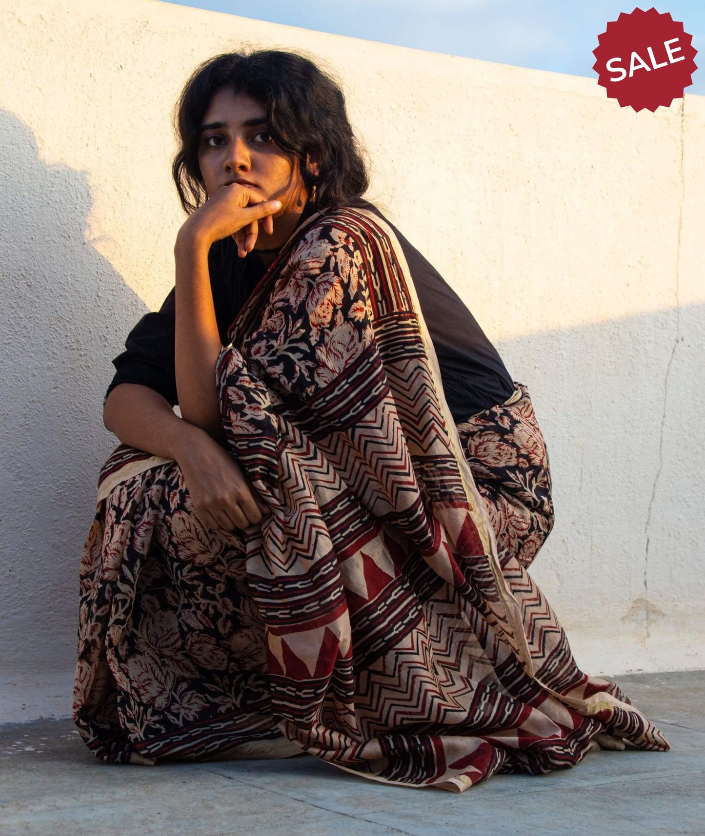 Roheda Balotra Rose print Sindh Chanderi Saree Kaisori