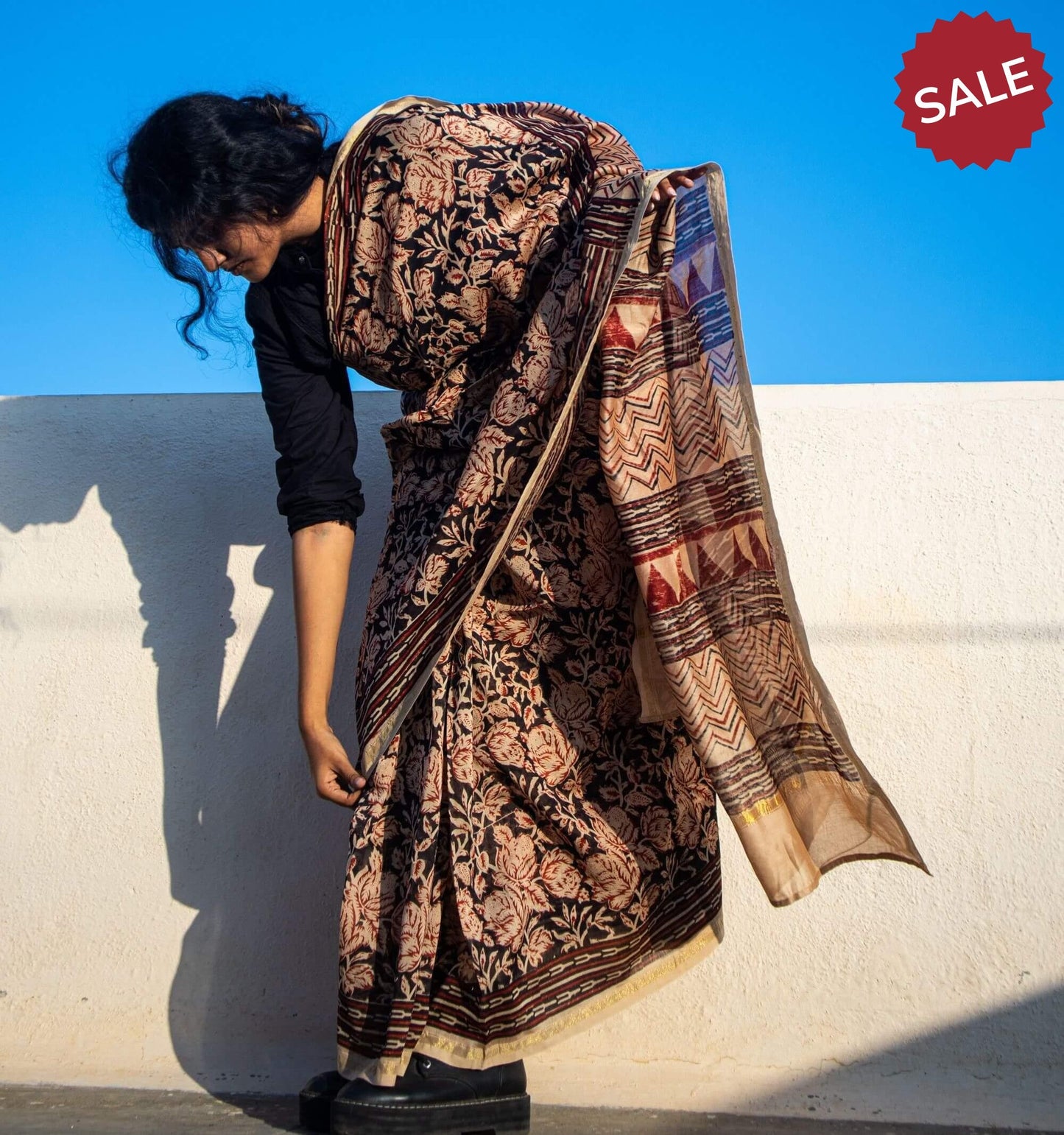 Roheda Balotra Rose print Sindh Chanderi Saree Kaisori