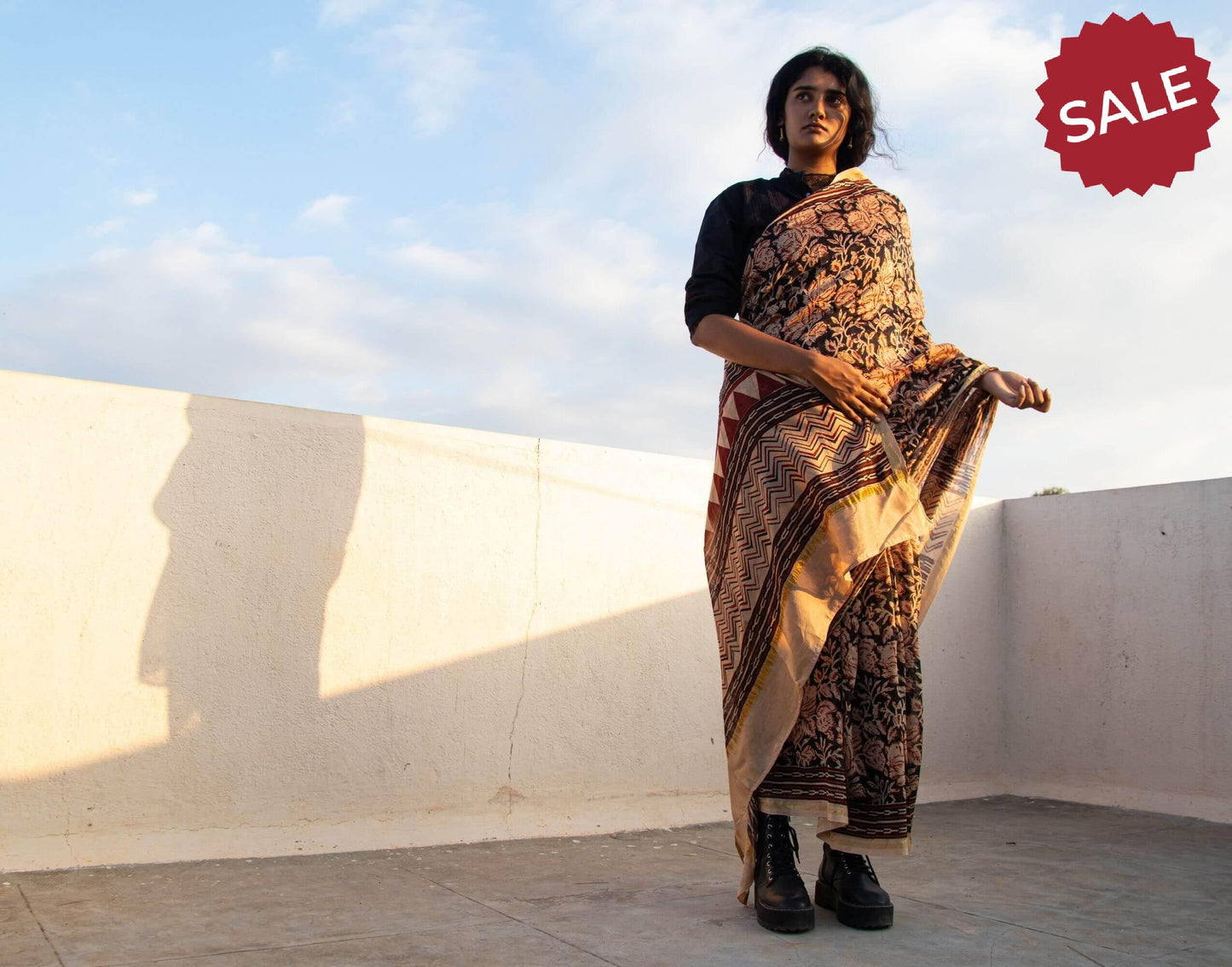 Roheda Balotra Rose print Sindh Chanderi Saree Kaisori