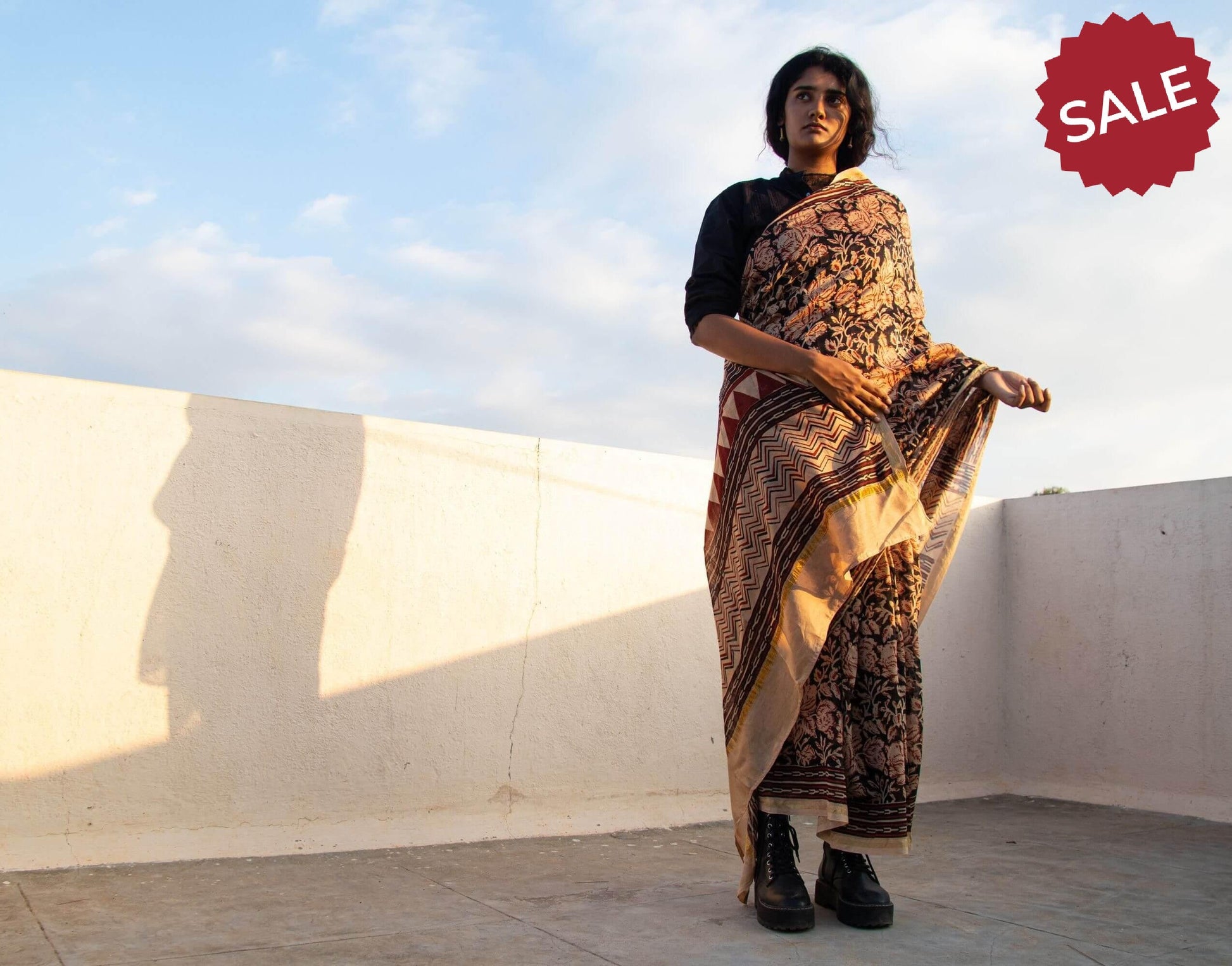 Roheda Balotra Rose print Sindh Chanderi Saree Kaisori