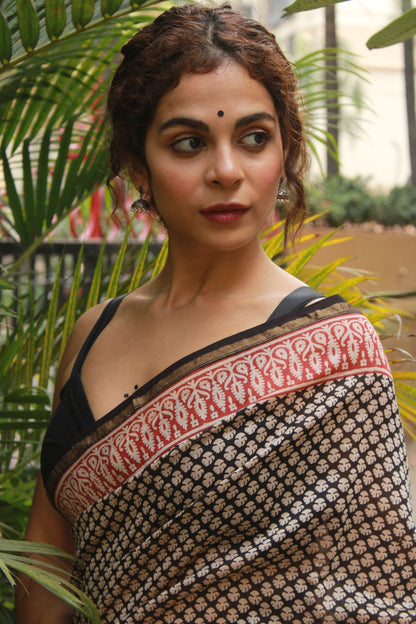 Roheda Buta black Syahi Begar Chanderi Saree Kaisori