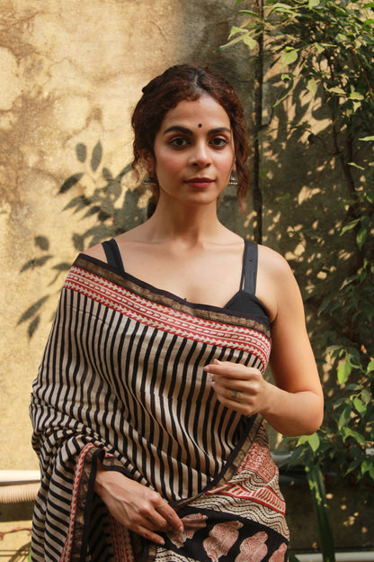 Roheda Buta black Syahi Begar Chanderi Saree Kaisori