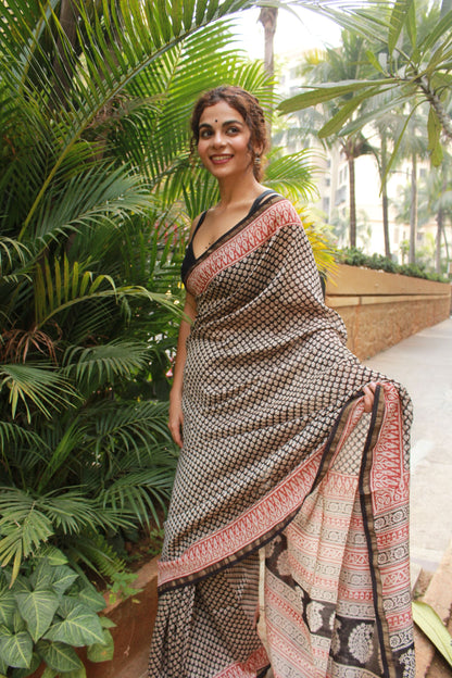 Roheda Buta black Syahi Begar Chanderi Saree Kaisori