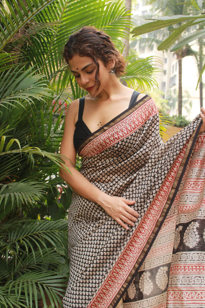 Roheda Buta black Syahi Begar Chanderi Saree Kaisori