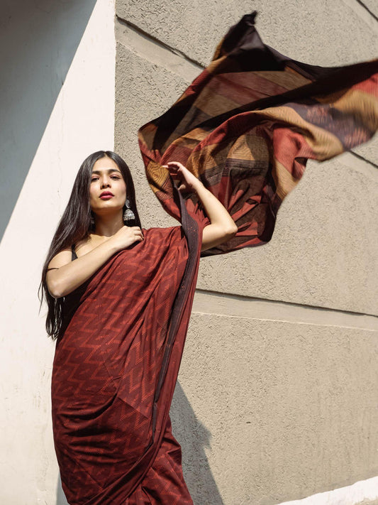 Roheda Chevron natural dyed handblock printed Bagru saree Kaisori