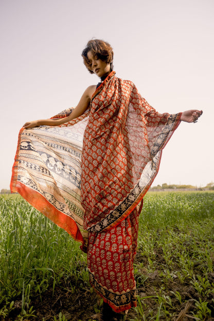 Roheda Gulab Syahi Begar Chanderi Saree Kaisori