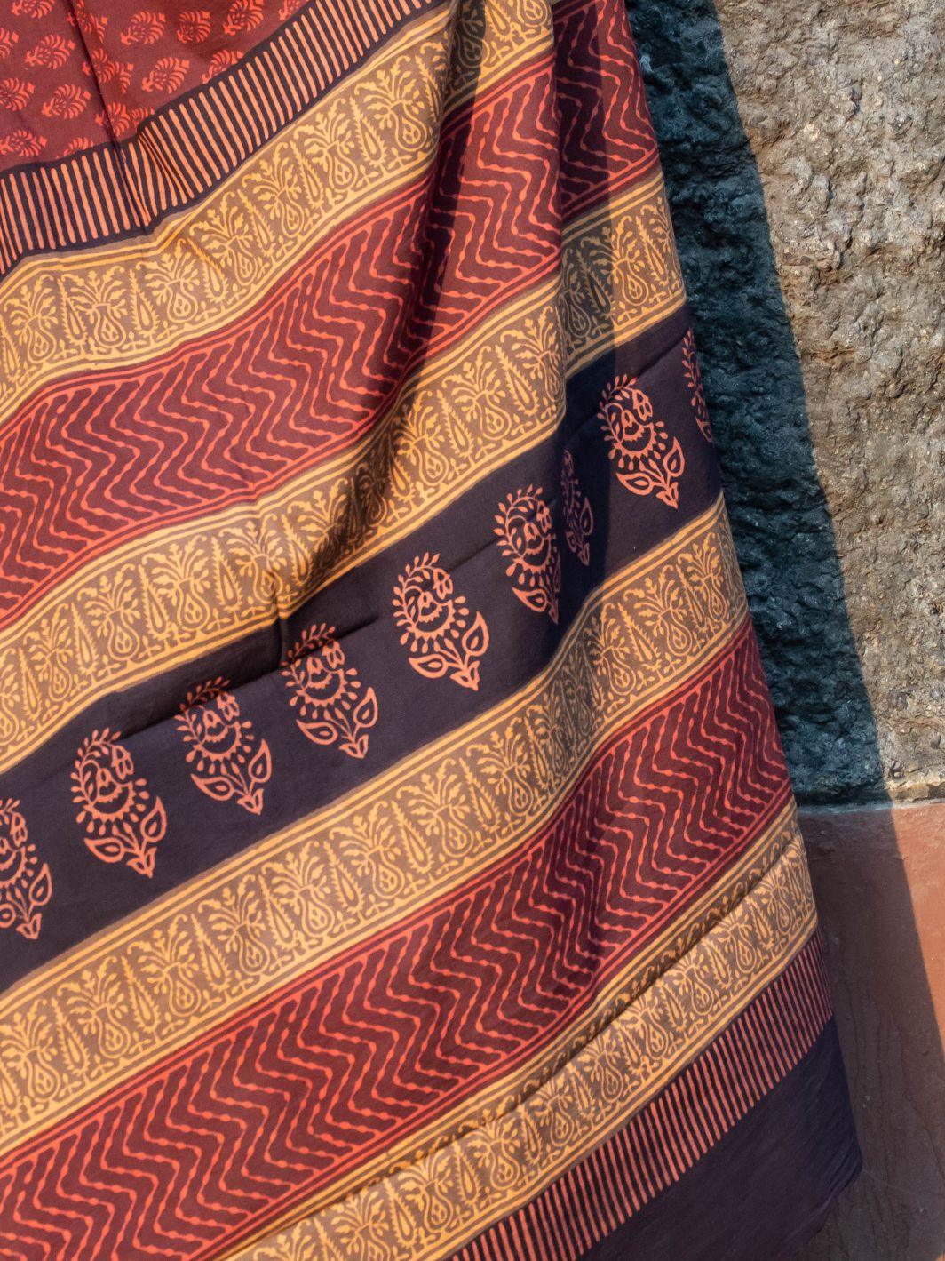 Roheda Gulab natural dyed handblock printed Bagru saree Kaisori