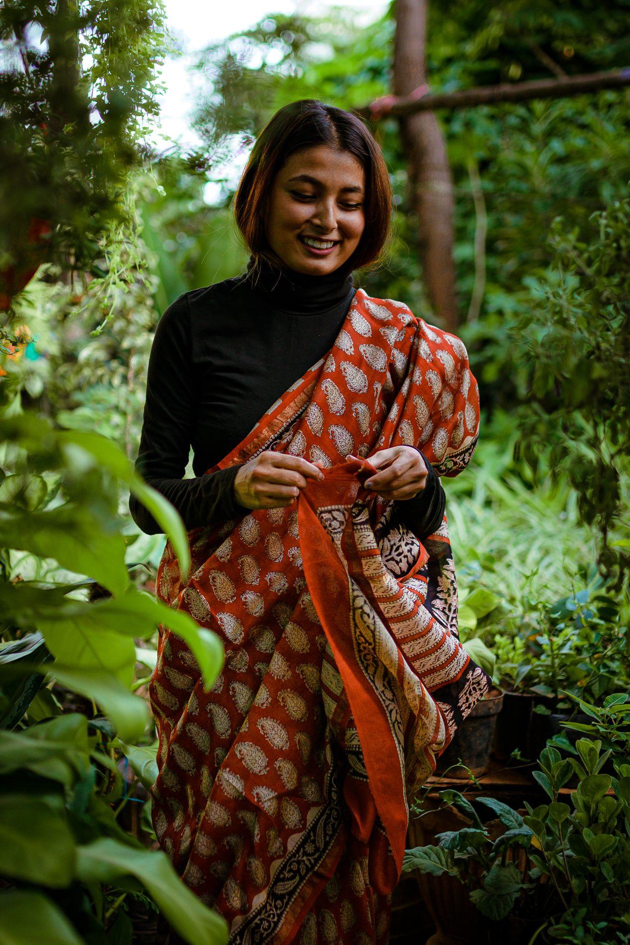 Roheda Kaisori Bagru Kairi block print saree Kaisori