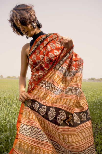 Roheda Mughal Syahi Begar Chanderi Saree Kaisori