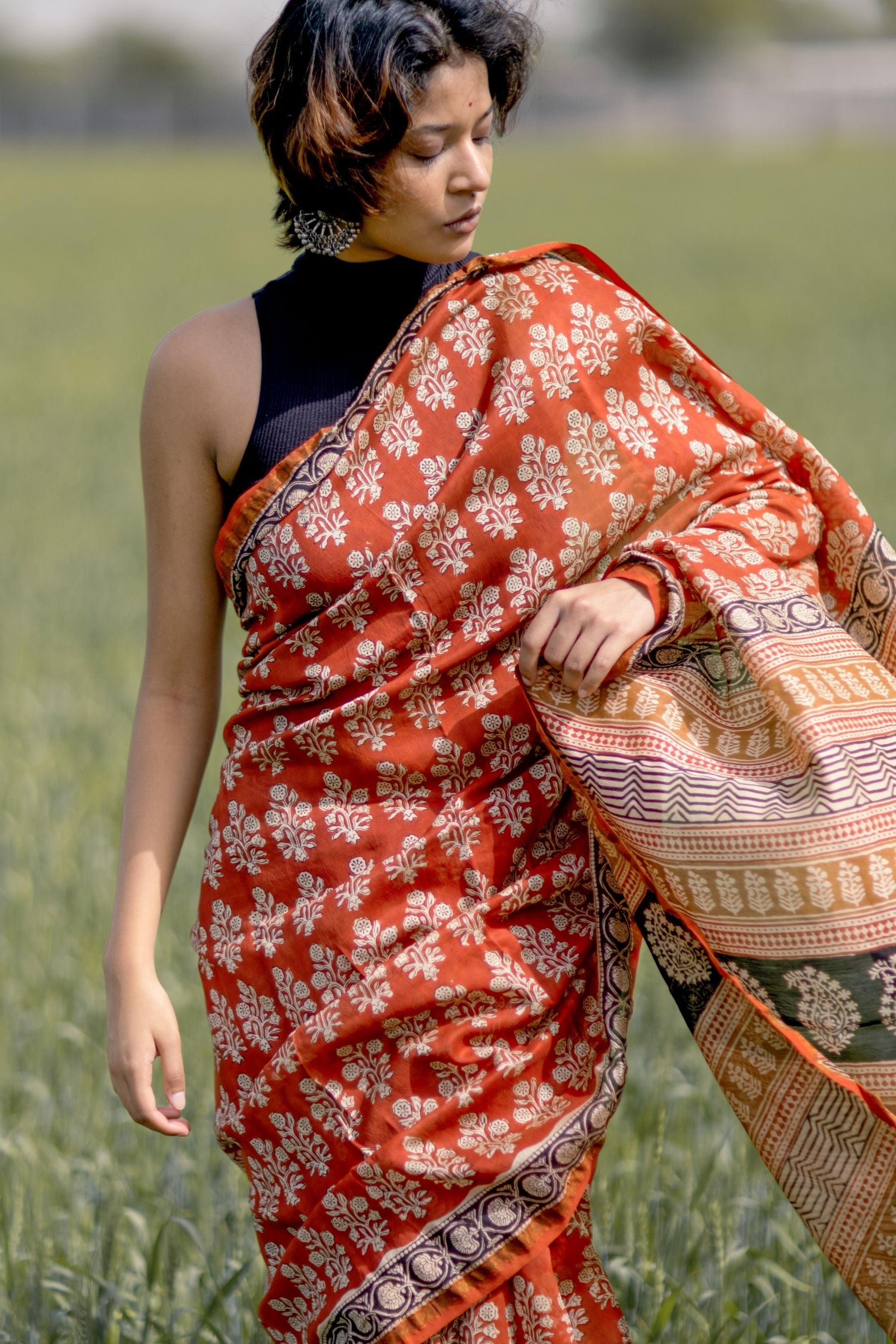 Roheda Mughal Syahi Begar Chanderi Saree Kaisori