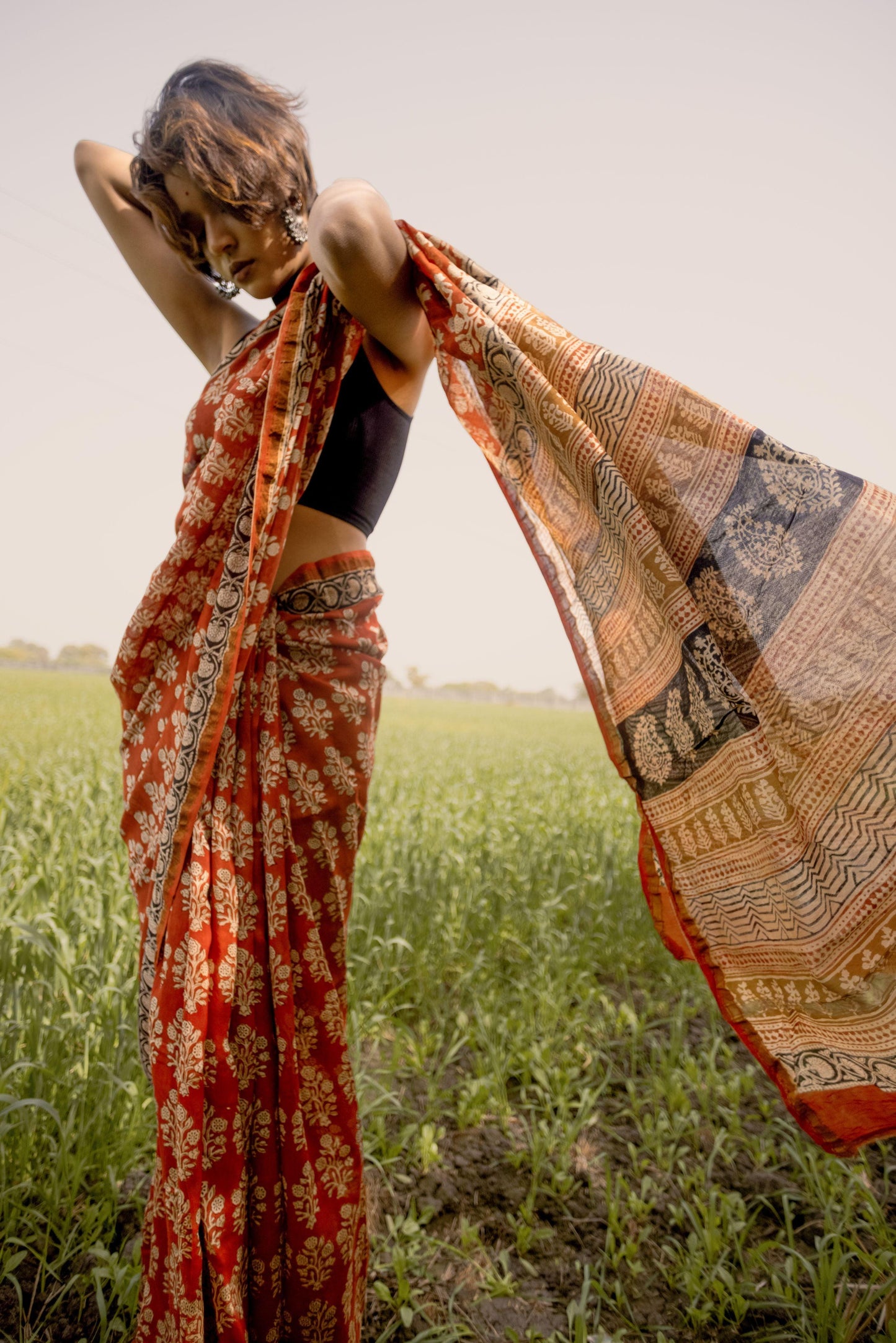 Roheda Mughal Syahi Begar Chanderi Saree Kaisori