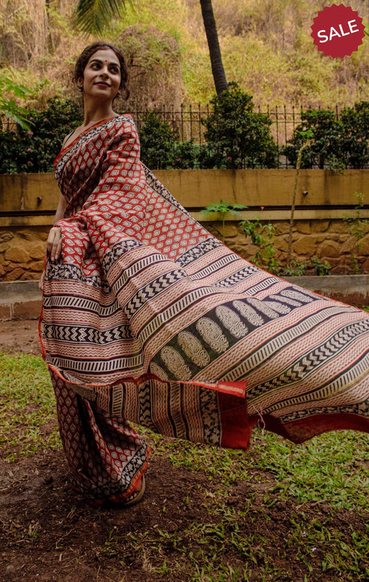 Roheda Mughal Syahi Begar Gulab boota Chanderi Saree Kaisori