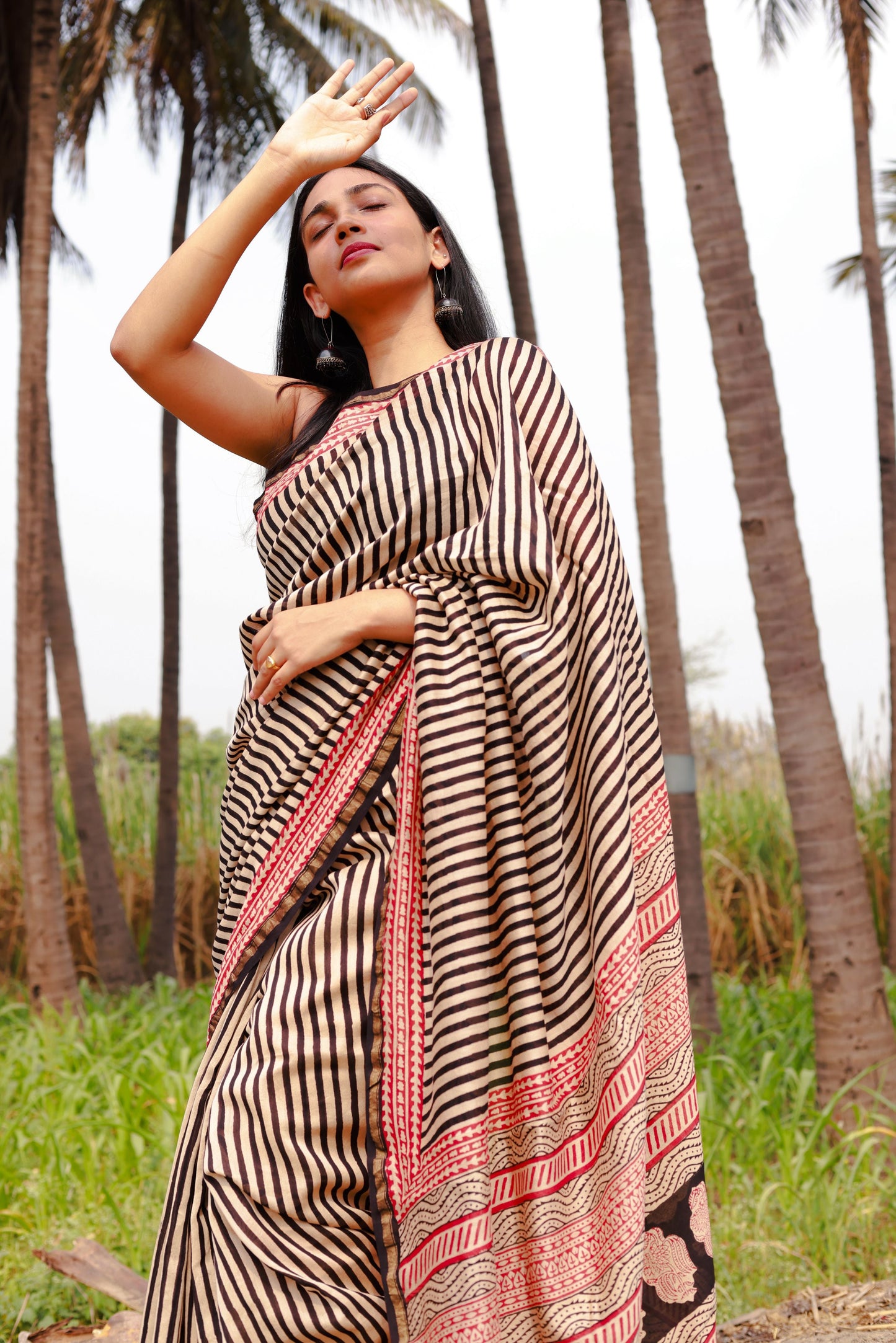 Roheda stripes black Syahi Begar Chanderi Saree Kaisori