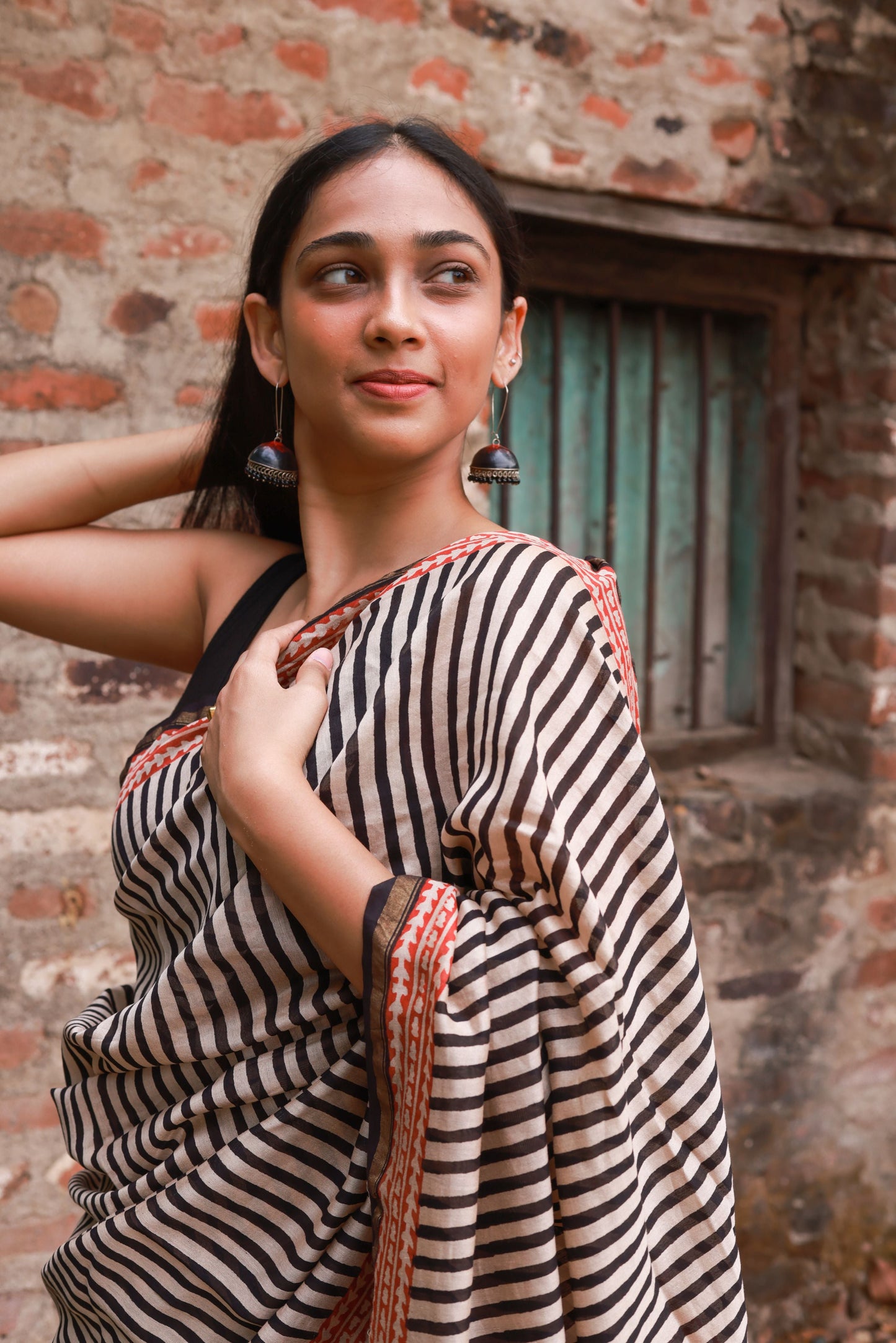 Roheda stripes black Syahi Begar Chanderi Saree Kaisori