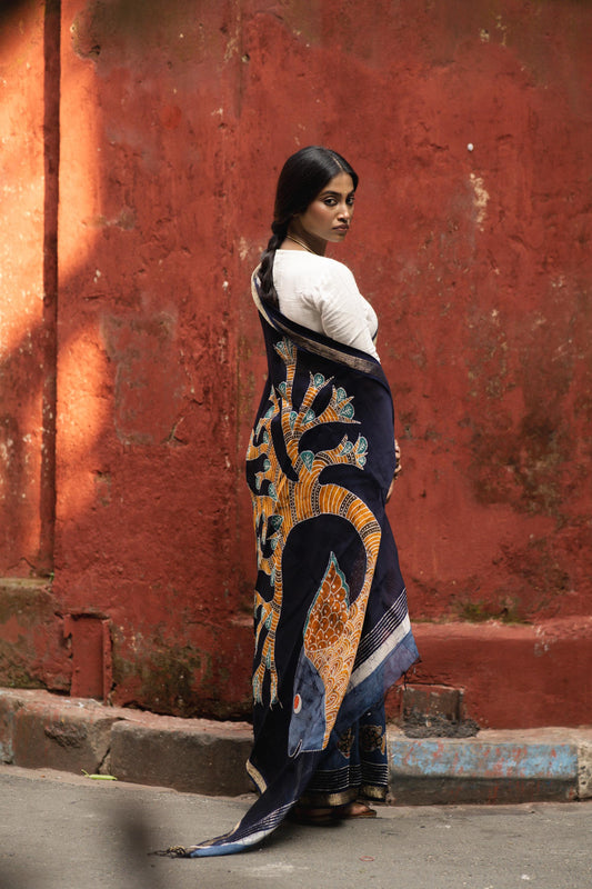 Batik Maheswari saree - Narmada- Jheelmeel