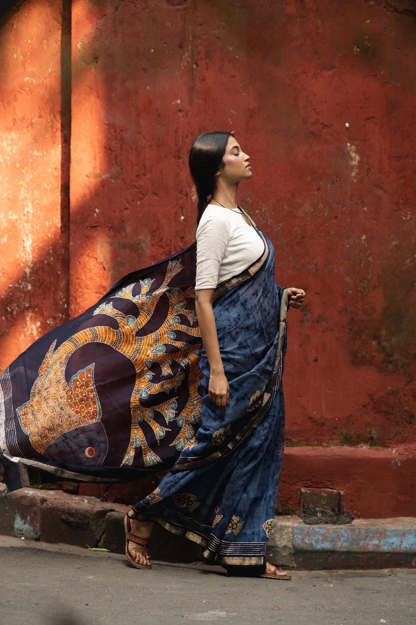 Batik Maheswari saree - Narmada- Jheelmeel