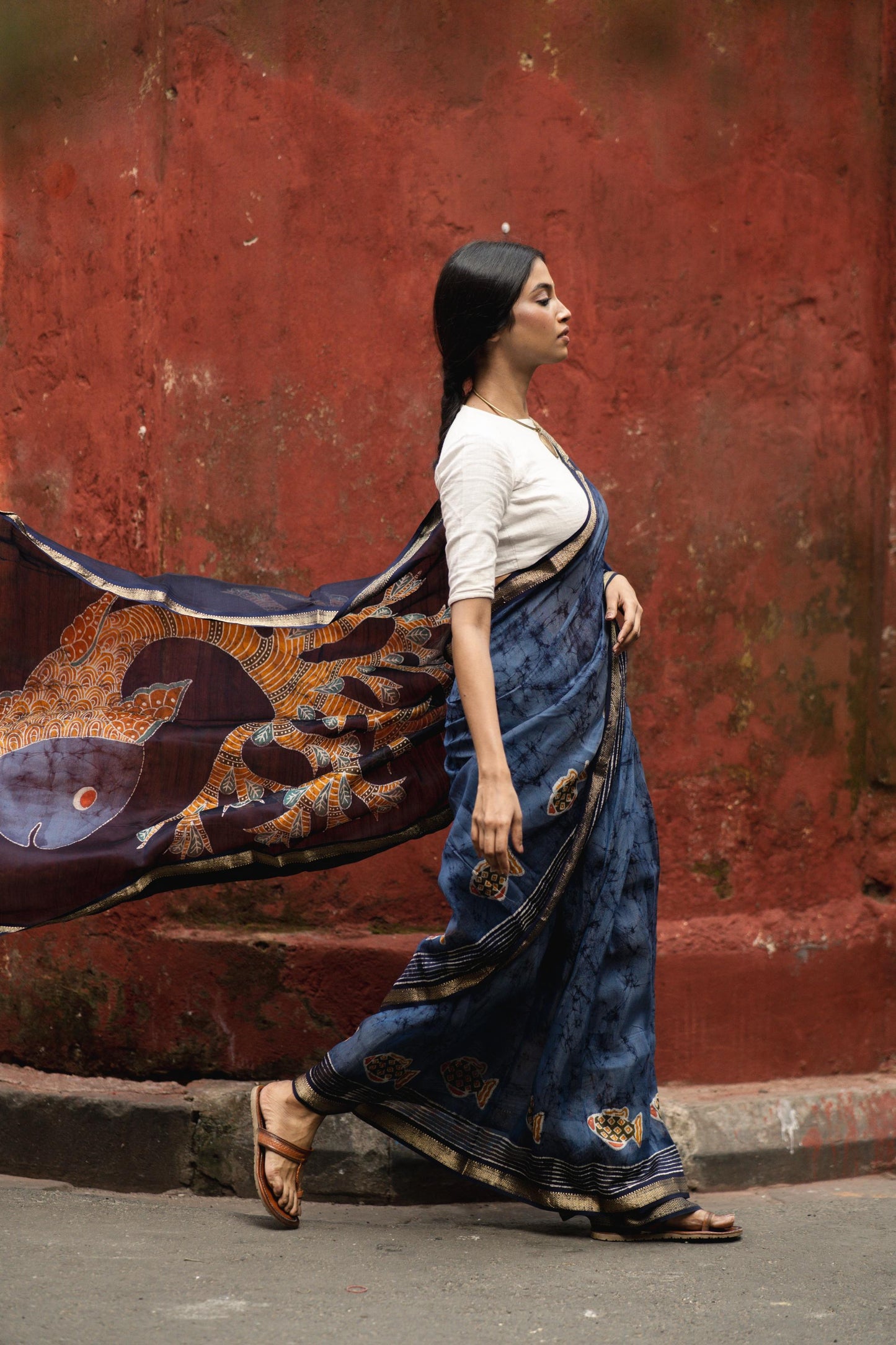 Batik Maheswari saree - Narmada- Jheelmeel