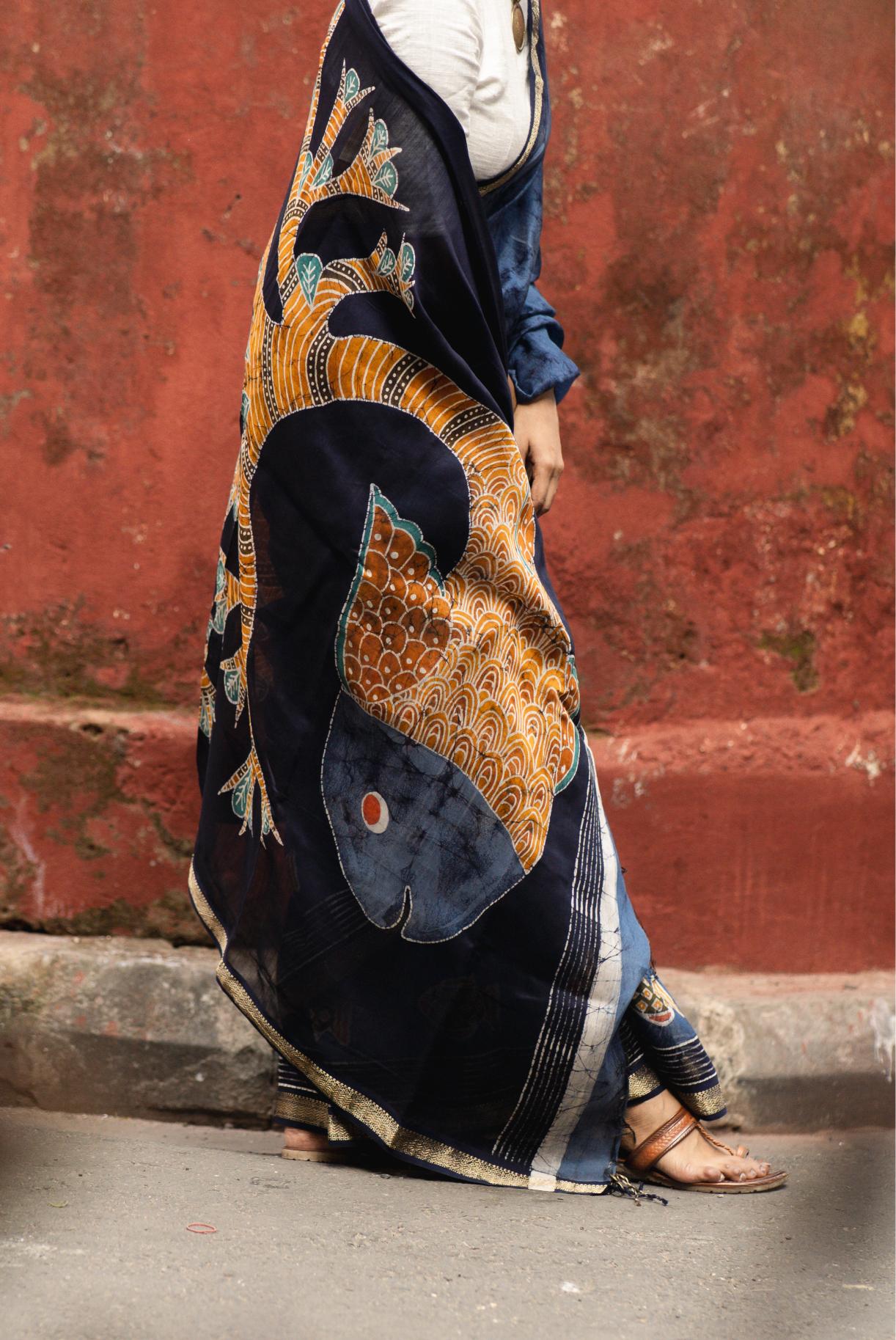 Batik Maheswari saree - Narmada- Jheelmeel