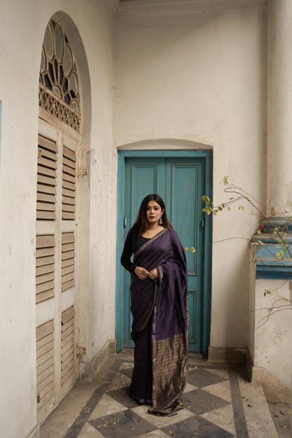 Weaves of Bengal - Sitara- purple linen cotton saree