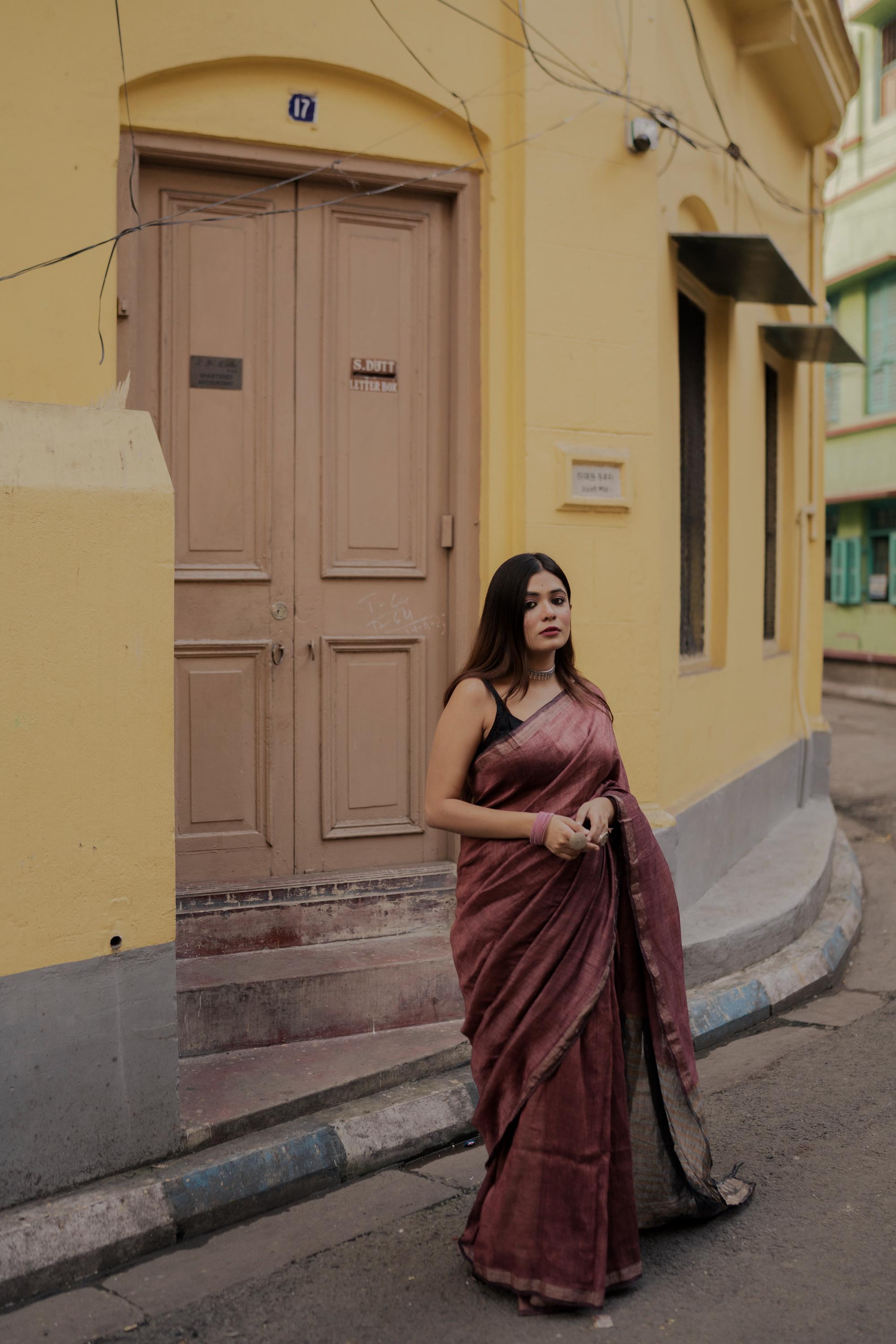 Sitara - Amber Linen by cotton zari  saree