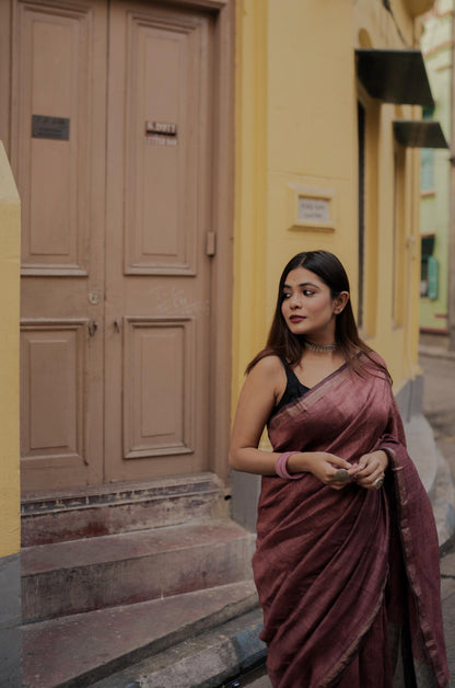 Weaves of Bengal - Sitara - brown linen cotton saree