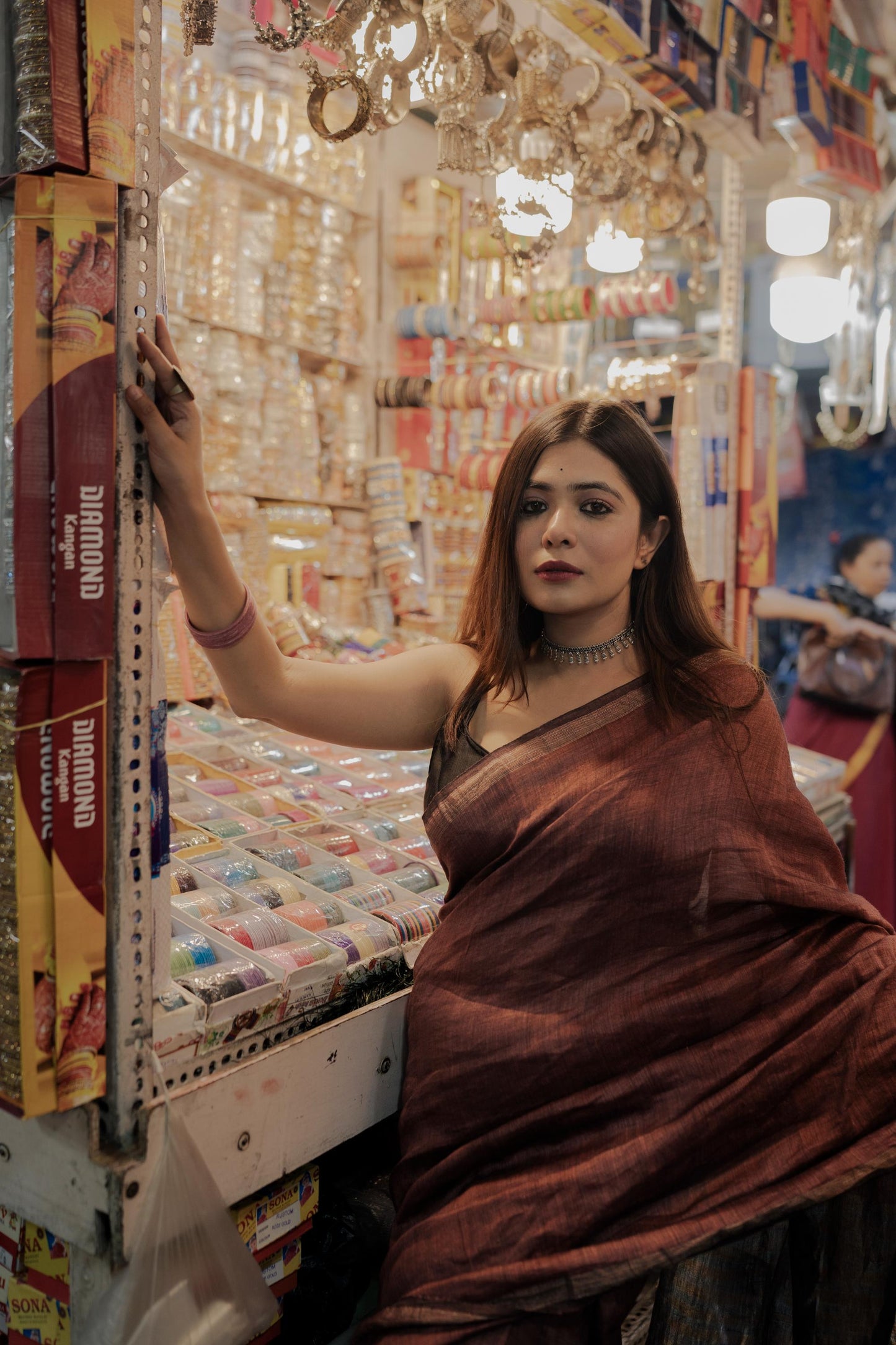 Weaves of Bengal - Sitara - brown linen cotton saree