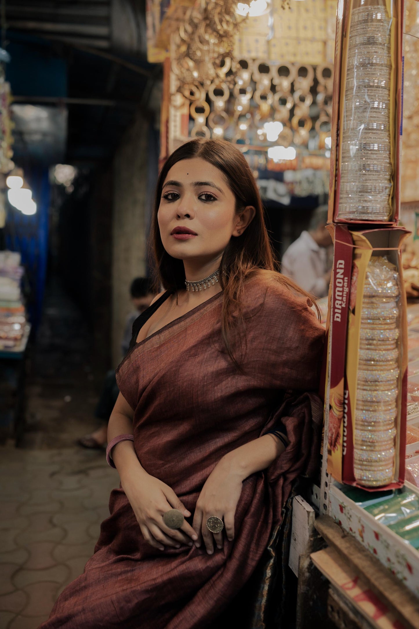 Weaves of Bengal - Sitara - brown linen cotton saree