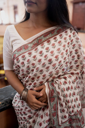 Kaisori Bagh Pankhuri Chanderi hanblockprinted silk cotton saree