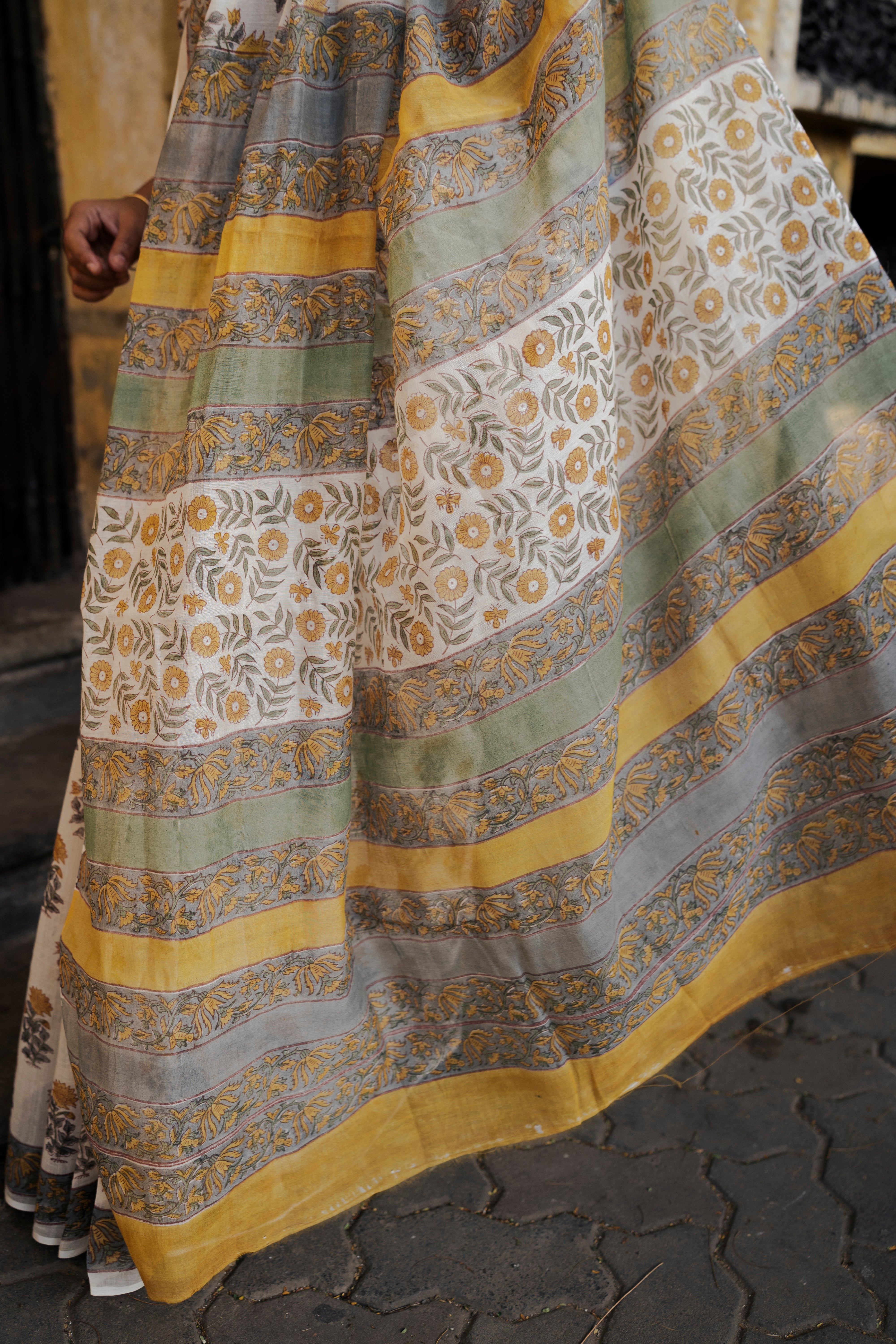Kaisori Bagh Dhoop Chanderi hanblockprinted silk cotton saree