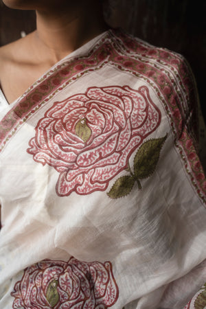Kaisori Bagh Parul Chanderi hanblockprinted silk cotton saree