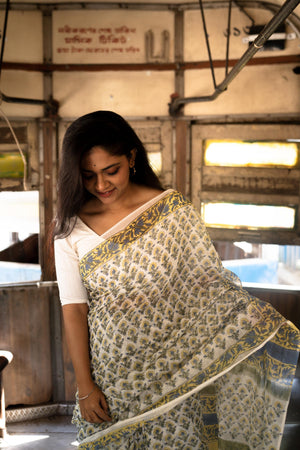 Kaisori Bagh Bonolata Chanderi hanblockprinted silk cotton saree