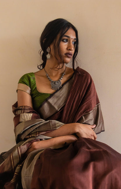 Seher Brown Maheshwari Saree Kaisori