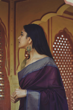 Seher - Dark Purple Maheshwari Saree Kaisori