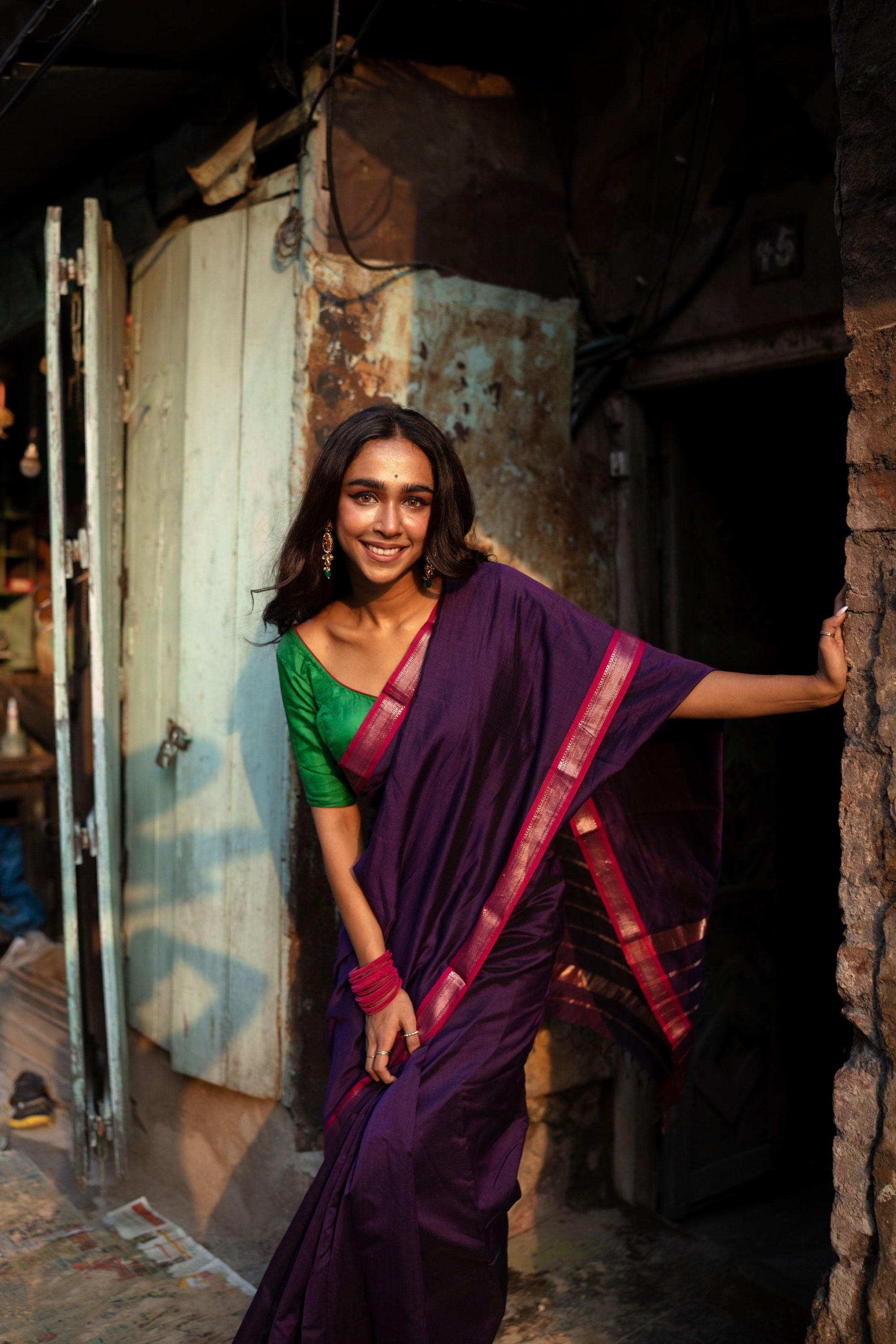 Seher - Green purple Maheshwari Saree Kaisori