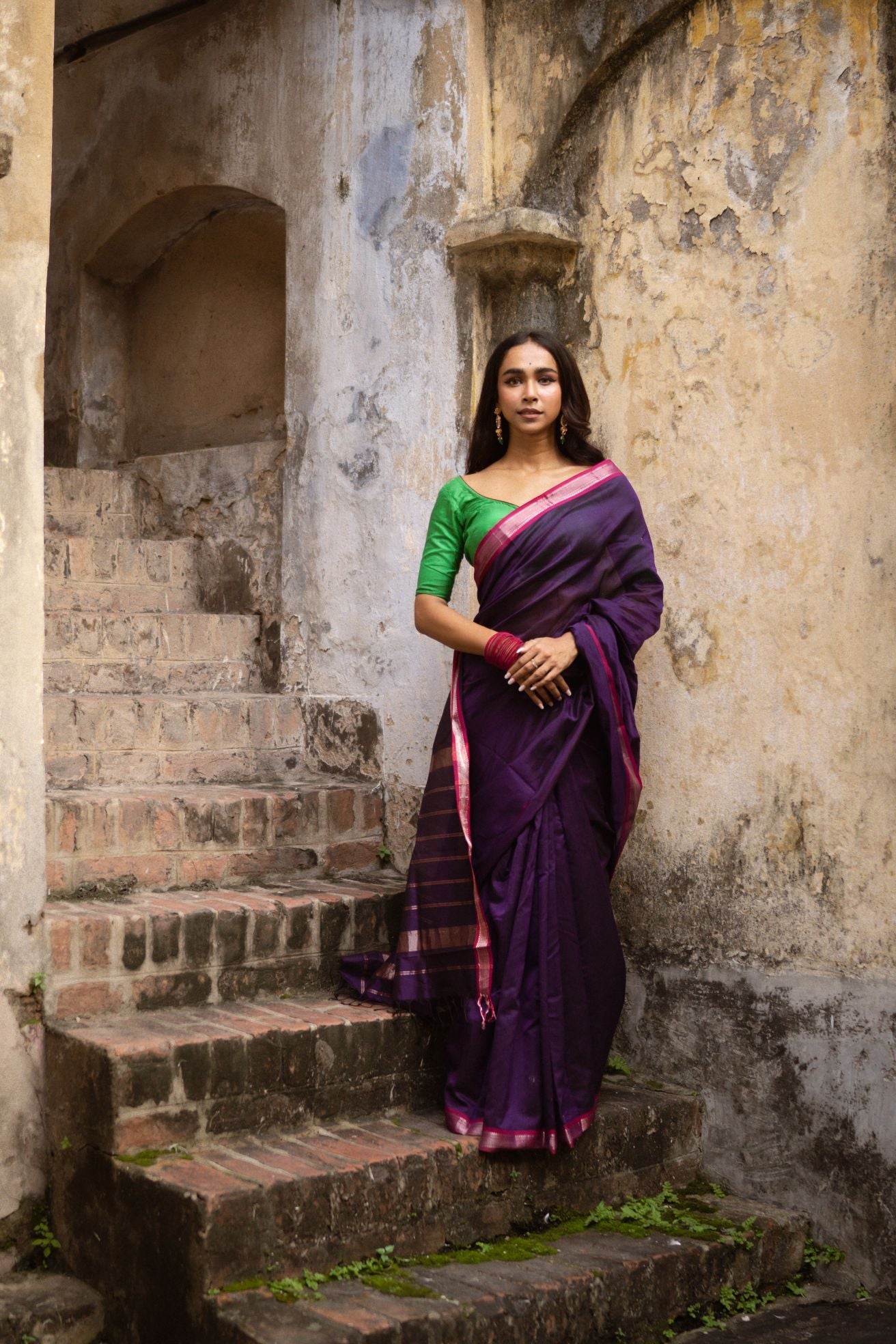 Seher - Green purple Maheshwari Saree Kaisori