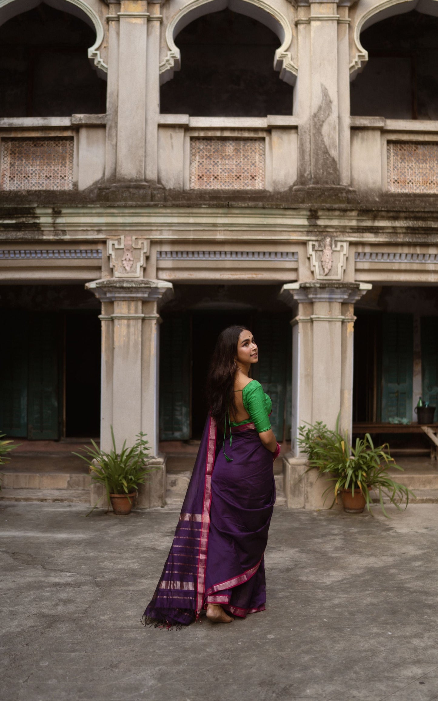 Seher - Green purple Maheshwari Saree Kaisori