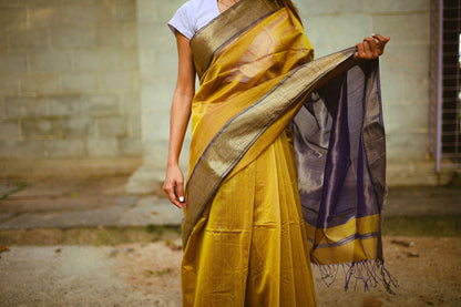 Seher - Mustard Maheshwari Saree Kaisori