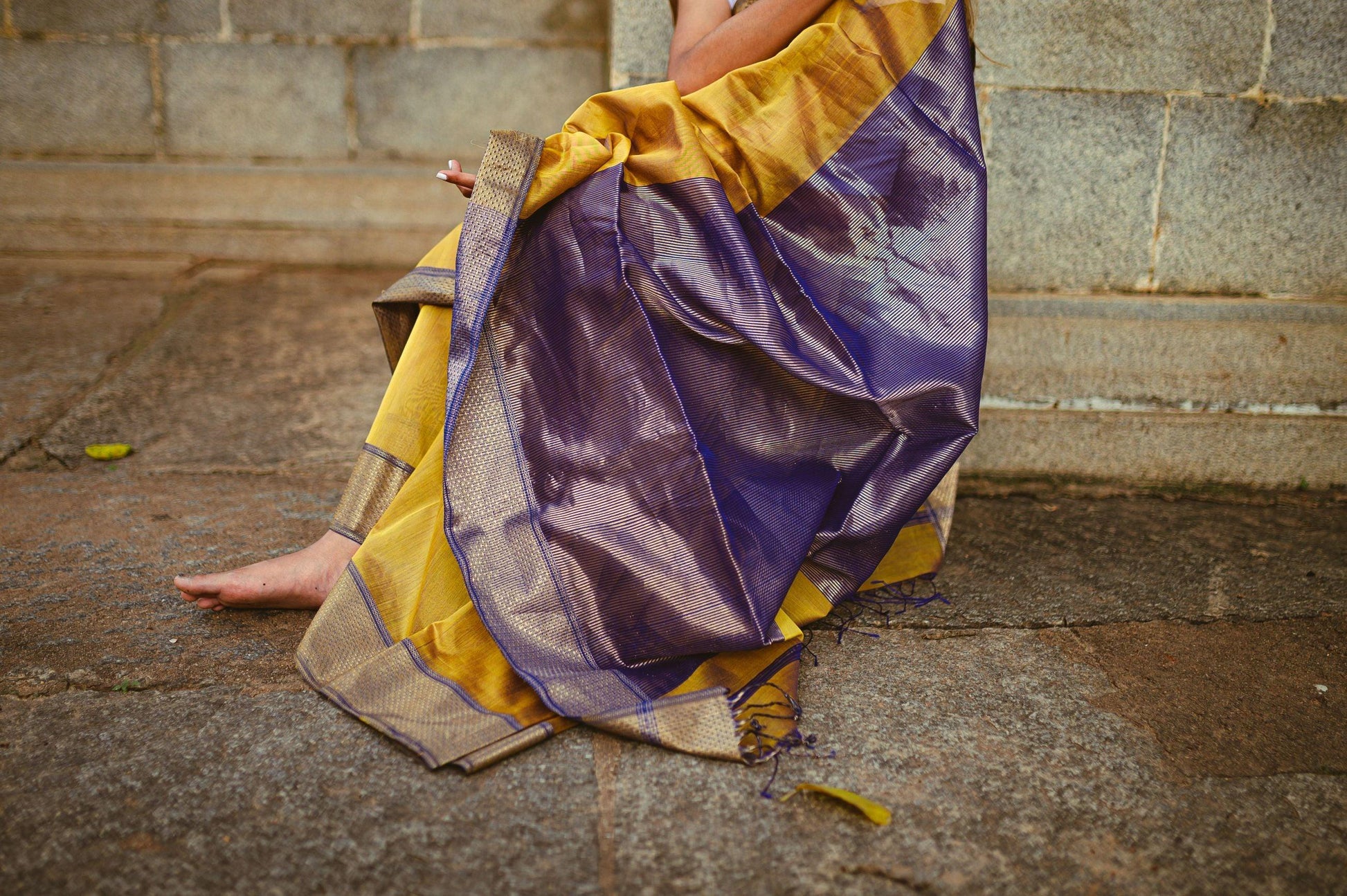 Seher - Mustard Maheshwari Saree Kaisori